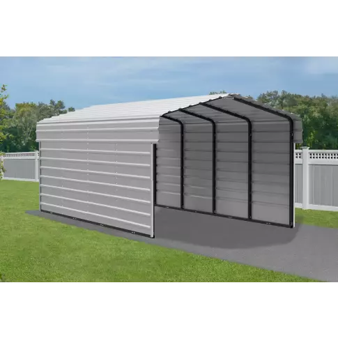 Arrow Carports Galvanized Steel Carport, with 2-Sided Enclosure, Compact Car Metal Carport Kit, 10' x 20' x 7' , Eggshell