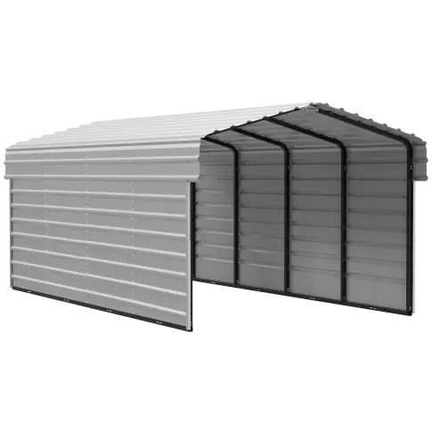 Arrow Carports Galvanized Steel Carport, with 2-Sided Enclosure, Compact Car Metal Carport Kit, 10' x 20' x 7' , Eggshell