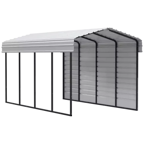 Arrow Carports Galvanized Steel Carport, with 1-Sided Enclosure, Compact Car Metal Carport Kit, 10' x 20' x 9' , Eggshell