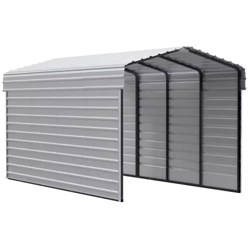 Arrow Carports Galvanized Steel Carport, with 2-Sided Enclosure, Compact Car Metal Carport Kit, 10' x 20' x 9' , Eggshell