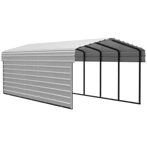 Arrow Carports Galvanized Steel Carport, with 1-Sided Enclosure, Compact Car Metal Carport Kit, 10' x 24' x 7', Eggshell