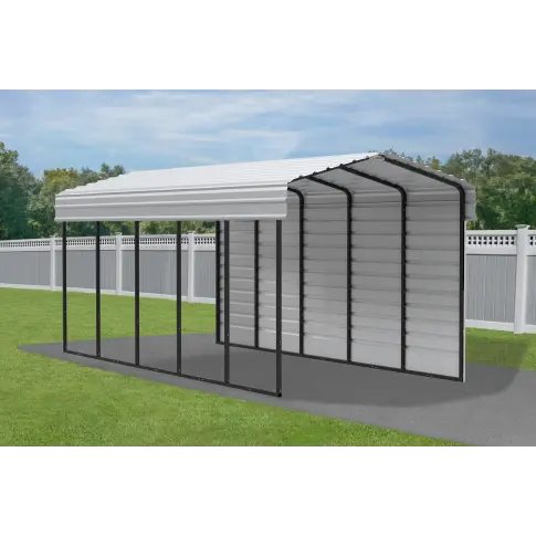 Arrow Carports Galvanized Steel Carport, with 1-Sided Enclosure, Compact Car Metal Carport Kit, 10' x 24' x 9' , Eggshell