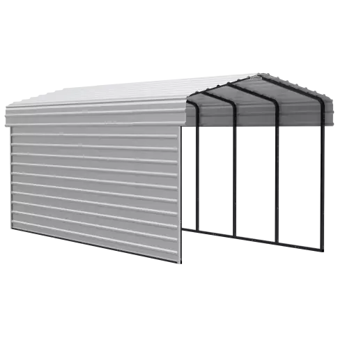 Arrow Carports Galvanized Steel Carport, with 1-Sided Enclosure, Compact Car Metal Carport Kit, 10' x 24' x 9' , Eggshell