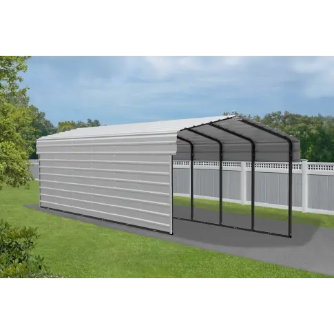 Arrow Carports Galvanized Steel Carport, with 1-Sided Enclosure, Compact Car Metal Carport Kit, 10' x 29' x 7' , Eggshell