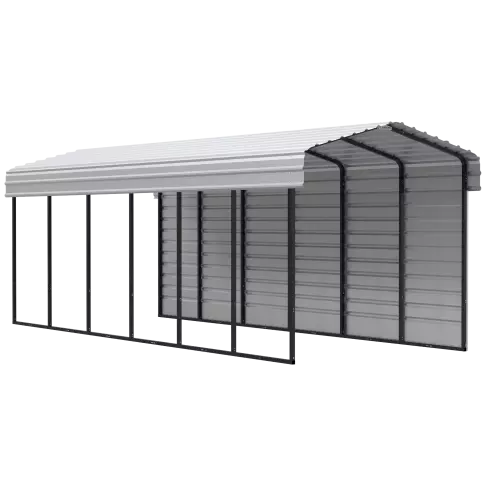 Arrow Carports Galvanized Steel Carport, with 1-Sided Enclosure, Compact Car Metal Carport Kit, 10' x 29' x 9' , Eggshell
