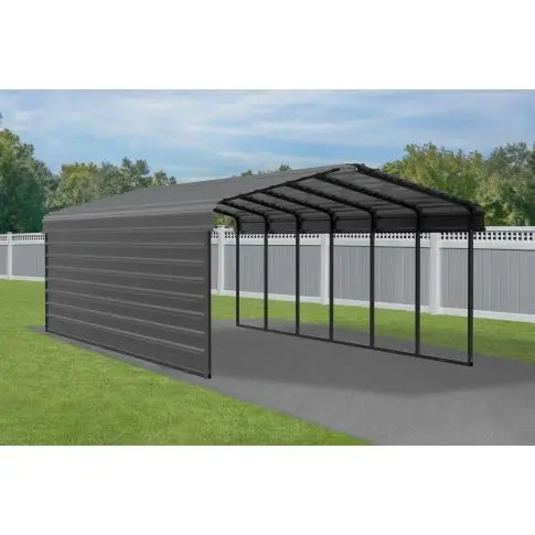 Abri d'auto Arrow en acier galvanisé 12 x 29 x 7 pi, fermé sur 1 côté, charbon