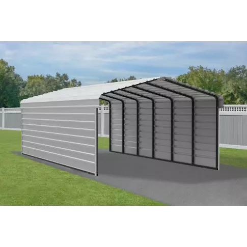 Arrow Carports Galvanized Steel Carport, with 2-Sided Enclosure, Compact Car Metal Carport Kit, 12' x 29' x 7' , Eggshell