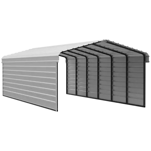Arrow Carports Galvanized Steel Carport, with 2-Sided Enclosure, Compact Car Metal Carport Kit, 12' x 29' x 7' , Eggshell