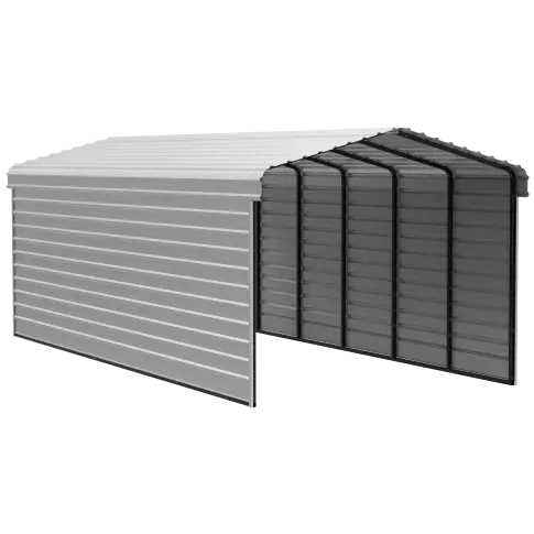 Arrow Carports Galvanized Steel Carport, with 2-Sided Enclosure, Compact Car Metal Carport Kit, 12' x 29' x 9' , Eggshell