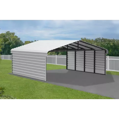 Abri d'auto Arrow en acier galvanisé 20 x 20 x 7 pi, fermé sur 2 côtés, coquille d'œuf