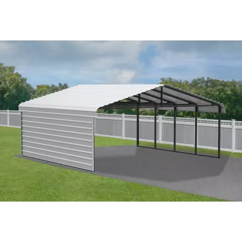 Abri d'auto Arrow en acier galvanisé 20 x 20 x 9 pi, fermé sur 1 côté, coquille d'œuf