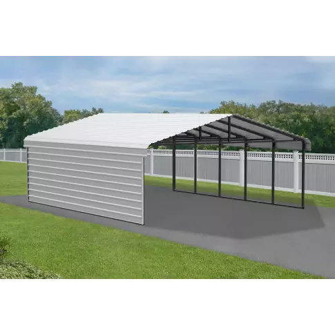 Abri d'auto Arrow en acier galvanisé 20 x 24 x 7 pi, fermé sur 1 côté, coquille d'œuf