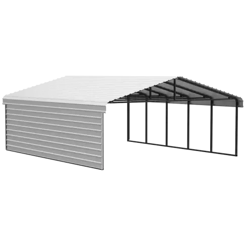 Abri d'auto Arrow en acier galvanisé 20 x 24 x 7 pi, fermé sur 1 côté, coquille d'œuf