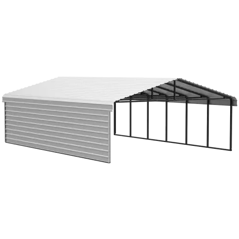 Abri d'auto Arrow en acier galvanisé 20 x 29 x 7 pi, fermé sur 1 côté, coquille d'œuf