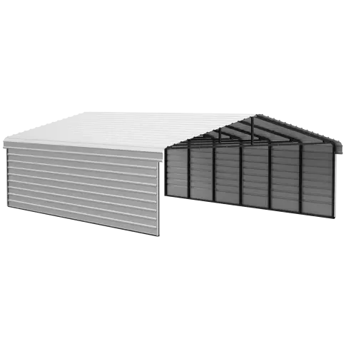 Arrow Carports Galvanized Steel Carport, with 2-Sided Enclosure, Compact Car Metal Carport Kit, 20' x 29' x 7' , Eggshell