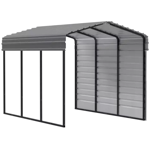 Arrow Carports Galvanized Steel Carport, with 1-Sided Enclosure, Compact Car Metal Carport Kit, 10' x 15' x 9' , Charcoal