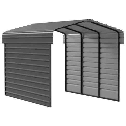 Arrow Carports Galvanized Steel Carport, with 2-Sided Enclosure, Compact Car Metal Carport Kit, 10' x 15' x 9' , Charcoal