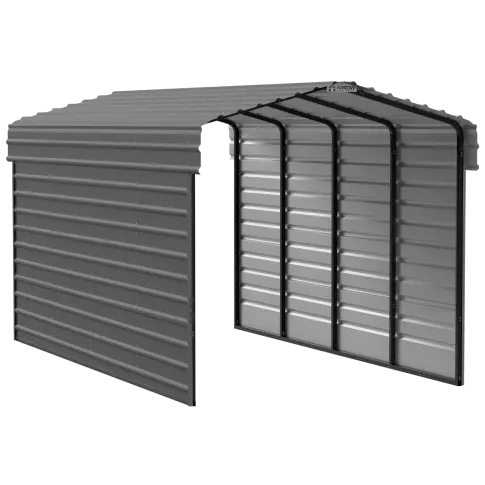 Arrow Carports Galvanized Steel Carport, with 2-Sided Enclosure, Compact Car Metal Carport Kit, 10' x 20' x 9' , Charcoal