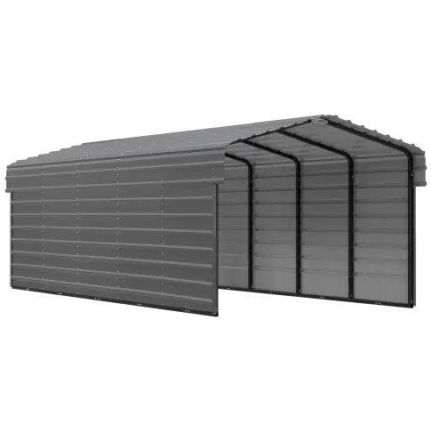 Abri d'auto Arrow en acier galvanisé 10 x 24 x 7 pi, fermé sur 2 côtés, charbon