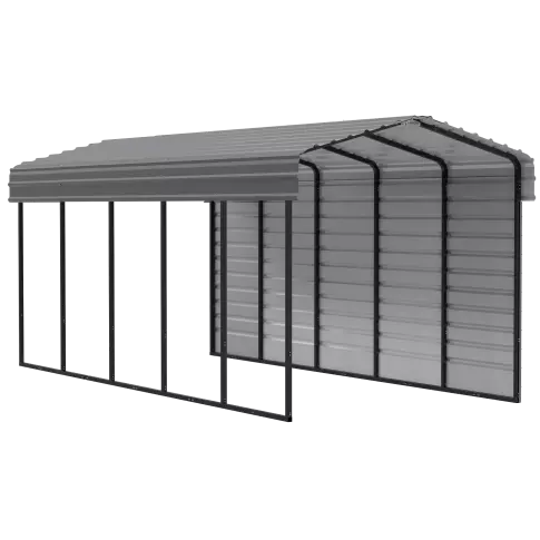 Abri d'auto Arrow en acier galvanisé 10 x 24 x 9 pi, fermé sur 1 côté, charbon
