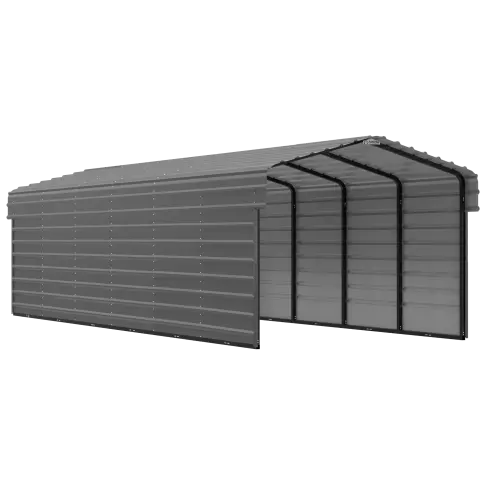 Abri d'auto Arrow en acier galvanisé 10 x 29 x 7 pi, fermé sur 2 côtés, charbon