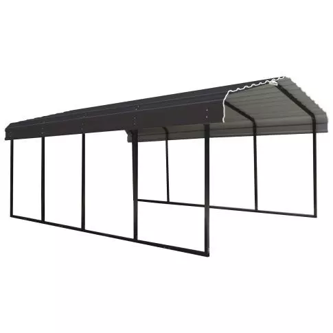 Abri d'auto Arrow en acier galvanisé 12 x 20 x 7 pi, noir/charbon