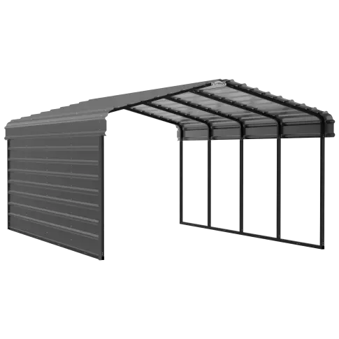 Abri d'auto Arrow en acier galvanisé 12 x 20 x 7 pi, fermé sur 1 côté, charbon