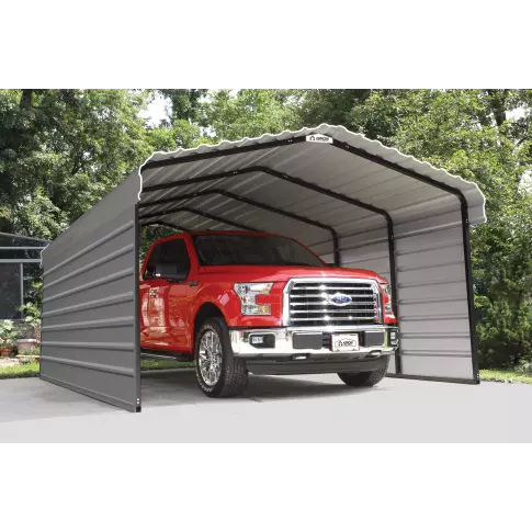 Arrow Carports Galvanized Steel Carport, with 2-Sided Enclosure, Compact Car Metal Carport Kit, 12' x 20' x 7' , Charcoal