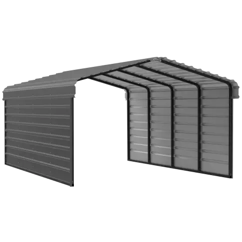 Arrow Carports Galvanized Steel Carport, with 2-Sided Enclosure, Compact Car Metal Carport Kit, 12' x 20' x 7' , Charcoal