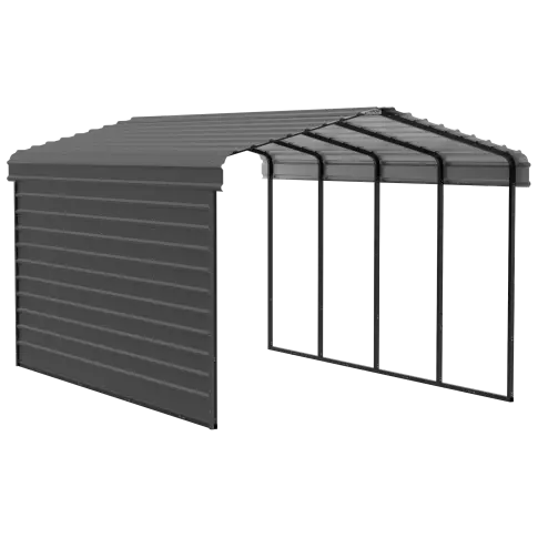 Abri d'auto Arrow en acier galvanisé 12 x 20 x 9 pi, fermé sur 1 côté, charbon