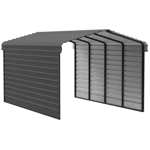 Abri d'auto Arrow en acier galvanisé 12 x 20 x 9 pi, fermé sur 2 côtés, charbon
