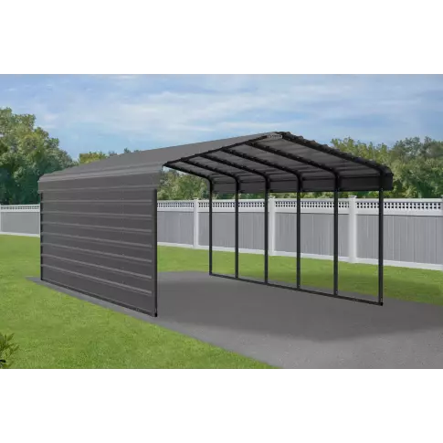Arrow Carports Galvanized Steel Carport, with 1-Sided Enclosure, Compact Car Metal Carport Kit, 12' x 24' x 7' , Charcoal