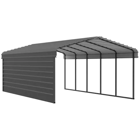 Arrow Carports Galvanized Steel Carport, with 1-Sided Enclosure, Compact Car Metal Carport Kit, 12' x 24' x 7' , Charcoal