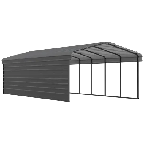Abri d'auto Arrow en acier galvanisé 12 x 29 x 7 pi, fermé sur 1 côté, charbon