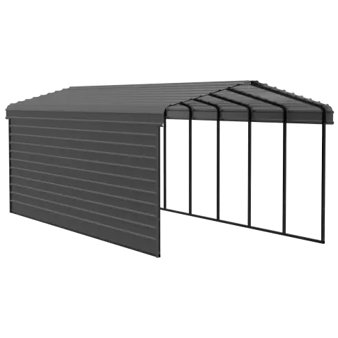 Abri d'auto Arrow en acier galvanisé 12 x 29 x 9 pi, fermé sur 1 côté, charbon