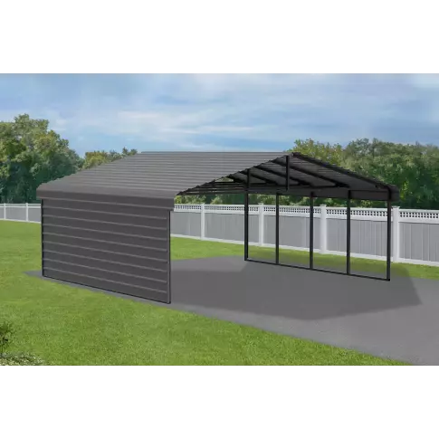 Arrow Carports Galvanized Steel Carport, with 1-Sided Enclosure, Compact Car Metal Carport Kit, 20' x 20' x 7' , Charcoal