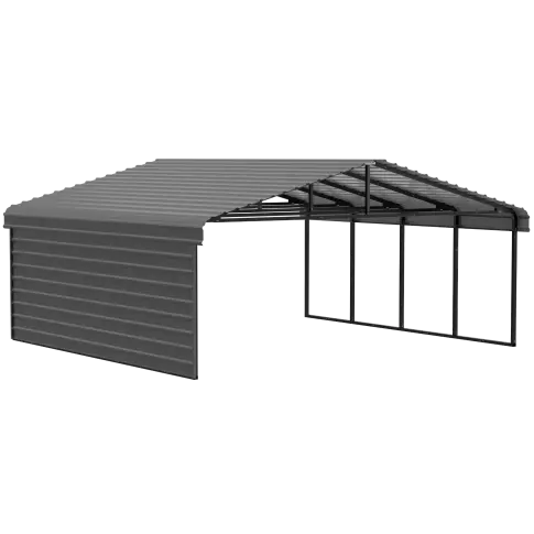 Arrow Carports Galvanized Steel Carport, with 1-Sided Enclosure, Compact Car Metal Carport Kit, 20' x 20' x 7' , Charcoal