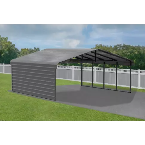 Arrow Carports Galvanized Steel Carport, with 1-Sided Enclosure, Compact Car Metal Carport Kit, 20' x 20' x 9' , Charcoal