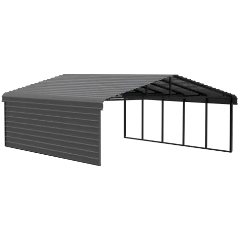 Abri d'auto Arrow en acier galvanisé 20 x 24 x 7 pi, fermé sur 1 côté, charbon