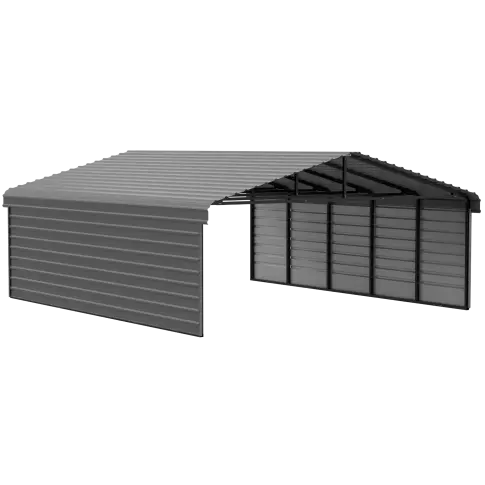 Abri d'auto Arrow en acier galvanisé 20 x 24 x 9 pi, fermé sur 2 côtés, charbon