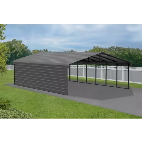 Abri d'auto Arrow en acier galvanisé 20 x 29 x 7 pi, fermé sur 1 côté, charbon