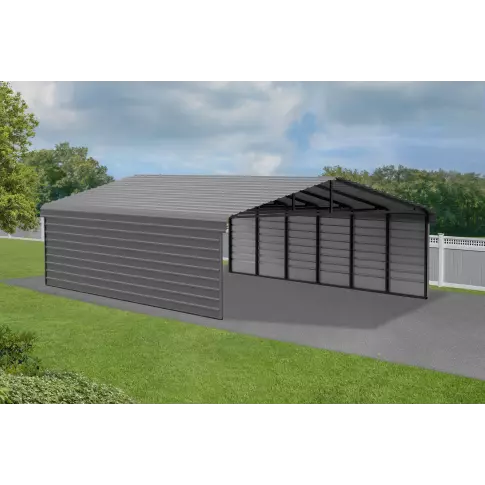 Abri d'auto Arrow en acier galvanisé 20 x 29 x 9 pi, fermé sur 2 côtés, charbon