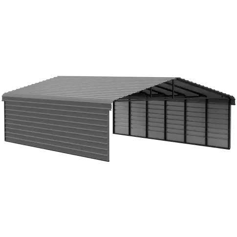 Abri d'auto Arrow en acier galvanisé 20 x 29 x 9 pi, fermé sur 2 côtés, charbon