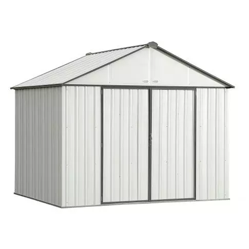 Arrow EZEE Shed Steel Storage 10 x 8 ft. Galvanized Extra High Gable Cream with Charcoal Trim