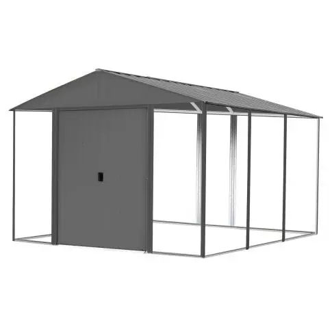 Arrow Ironwood钢木混合储物棚套件 10 x 12英尺 镀锌 炭黑色