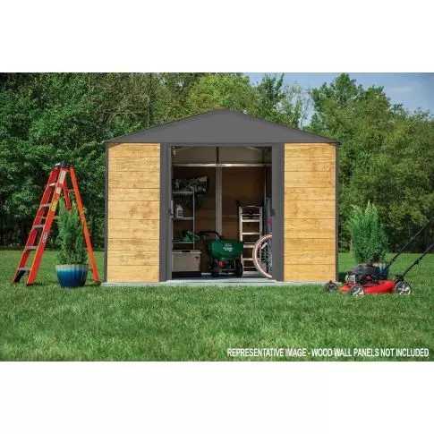 Arrow Ironwood钢木混合储物棚套件 8 x 8英尺 镀锌 炭黑色