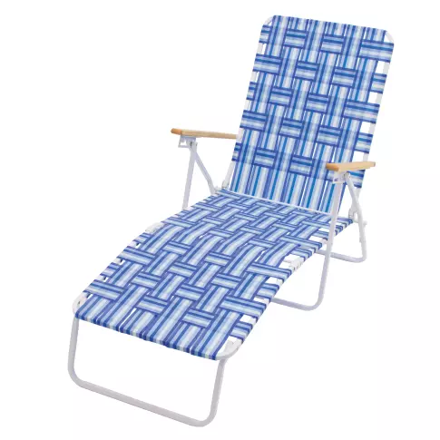 Camp & Go Folding Web Chaise Lounge, 4 Positions, Blue and White