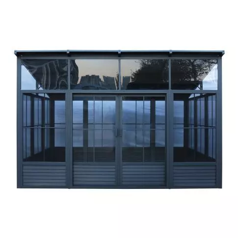 Gazebo Penguin Narvik 12 x 15-ft Grey Aluminum Solarium with Metal Roof and Double Sliding Doors