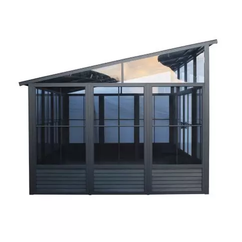 Gazebo Penguin Narvik 12 x 15-ft Grey Aluminum Solarium with Metal Roof and Double Sliding Doors
