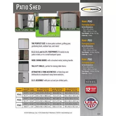 Arrow Abri de patio Spacemaker, 6 x 3, gris pâle et anthracite